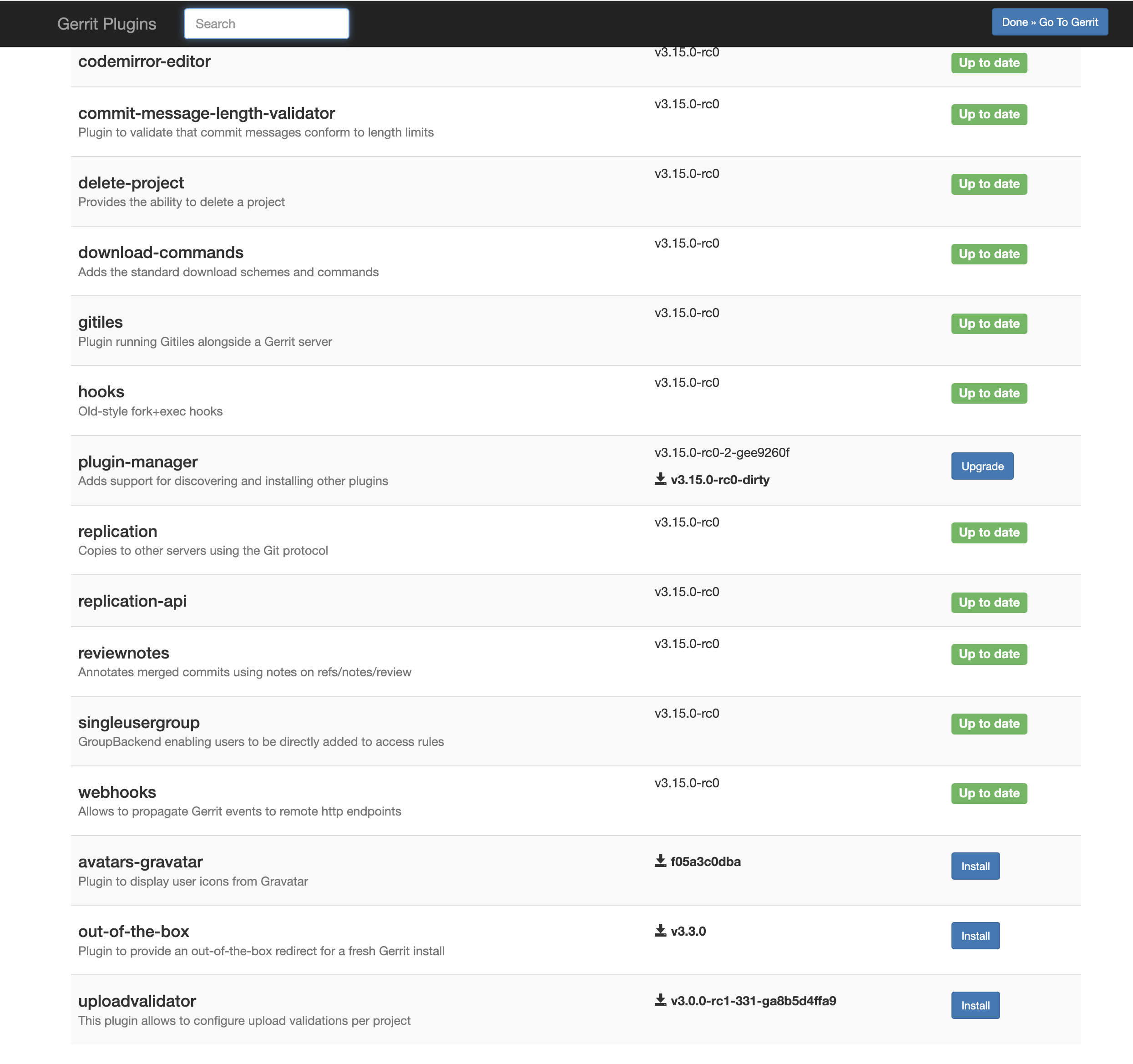 Old plugin manager page