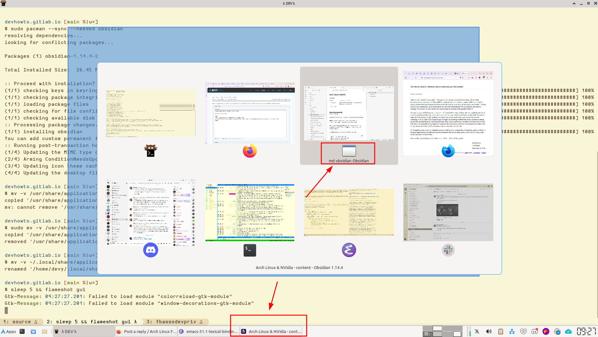obsidian icon taskbar vs application switcher