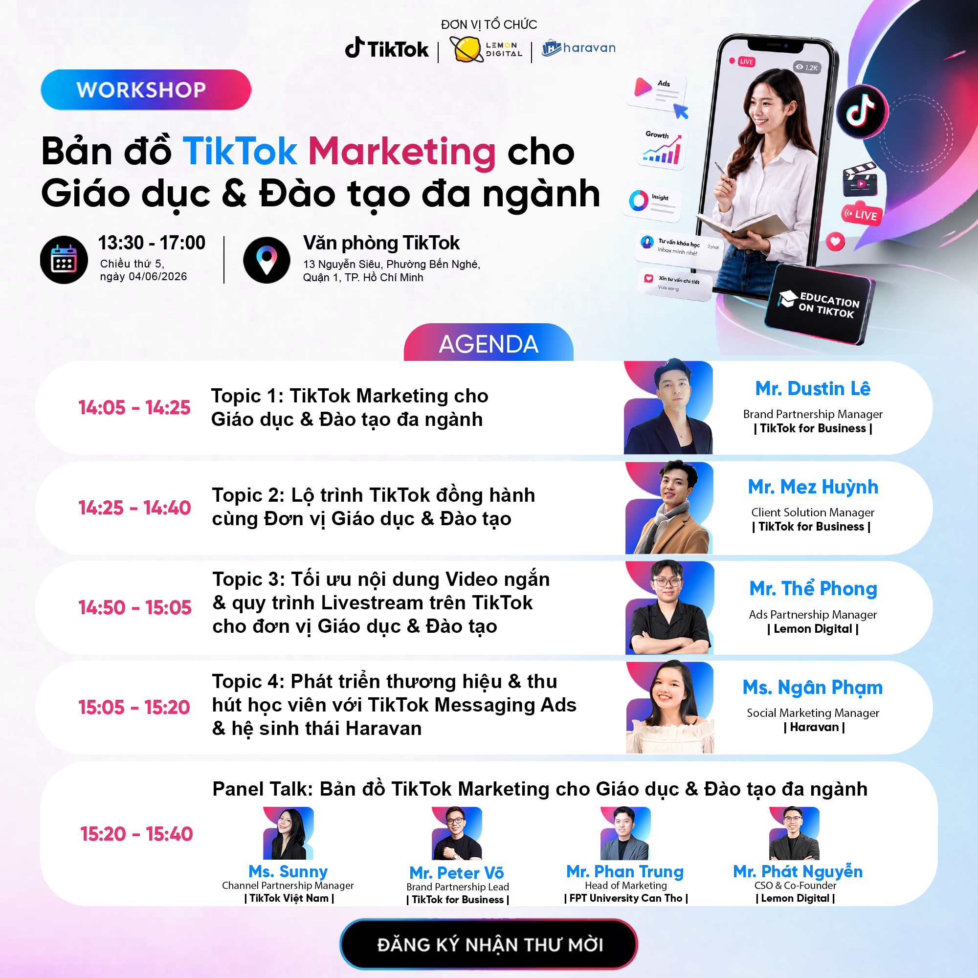 [Workshop TP.HCM] Bản đồ TikTok Marketing cho Gi&aacute;o dục & Đ&agrave;o tạo đa ng&agrave;nh