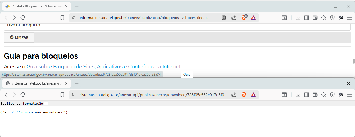 ANATEL - Link Quebrado - Guia sobre Bloqueio de Sites, Aplicativos e Conteúdos na Internet